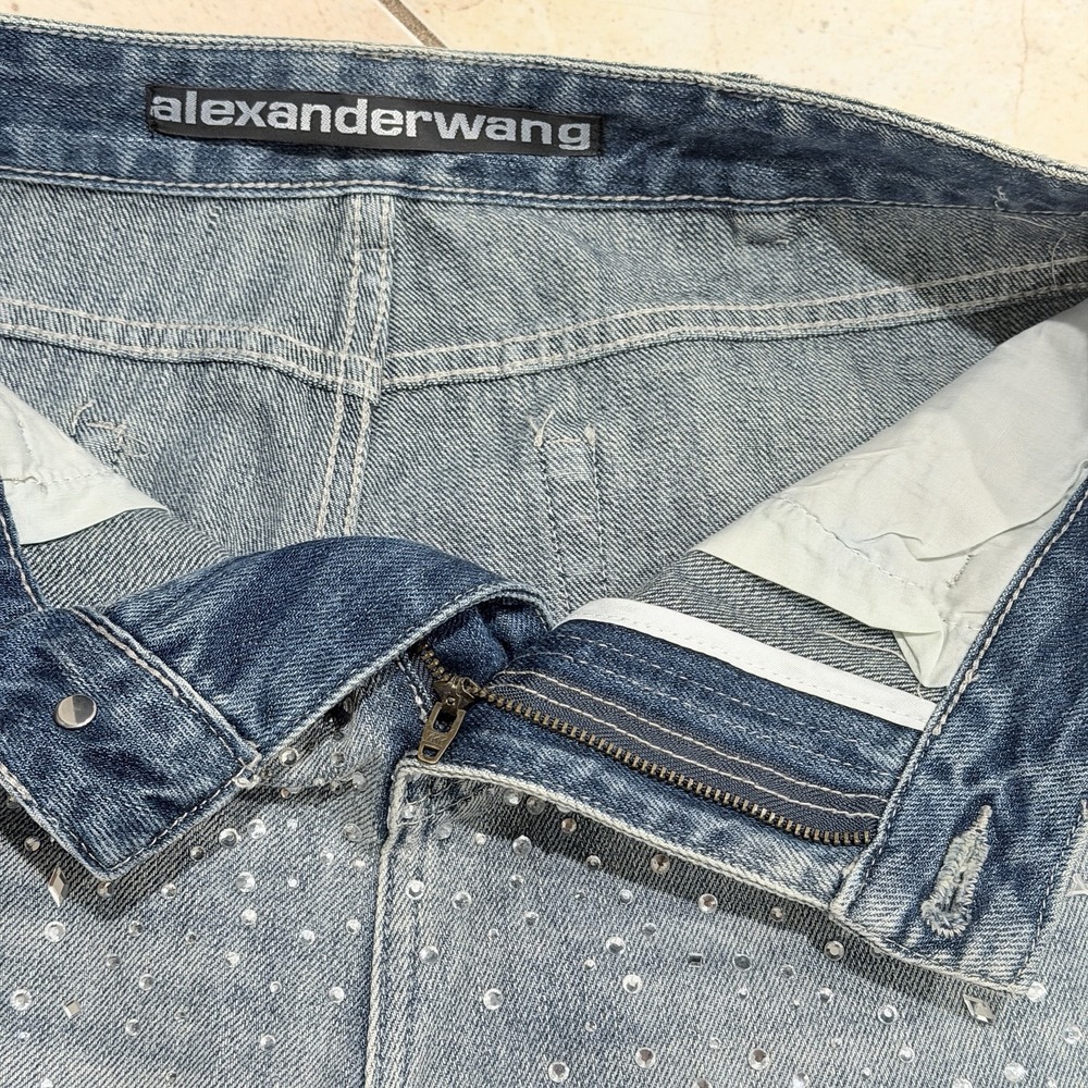 Alexander Wang Crystal Rhinestone Embellished Straight Jeans S 28 Gray Blue Y2K - Picture 6 of 16